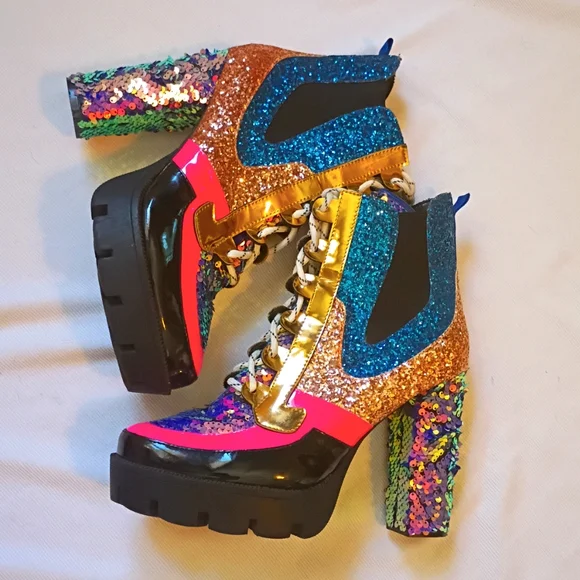 Colorful Glitter Platform Ankle Boots - Picture 5 of 10